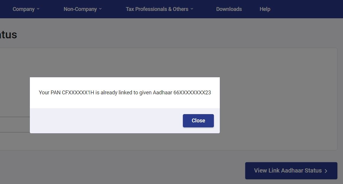 Pan Card Aadhar Card Link Status check