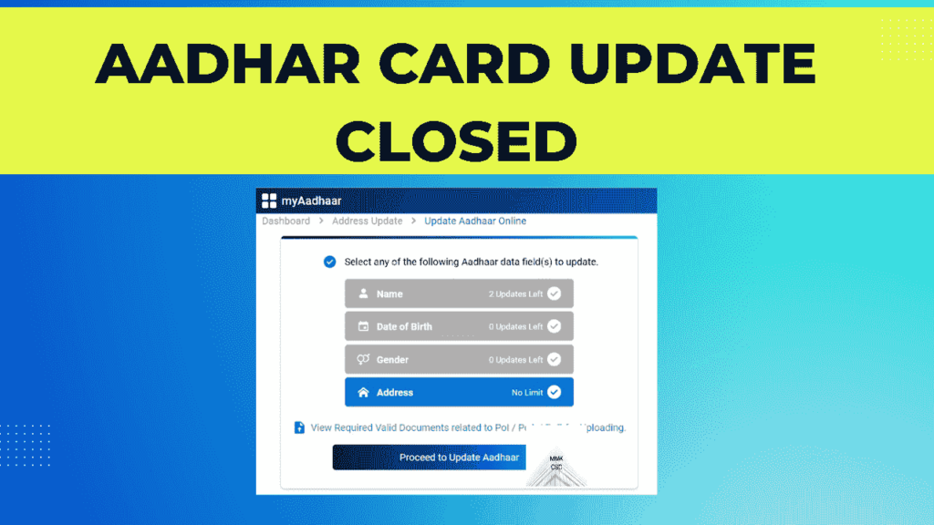 Aadhar Card Update Service Closed